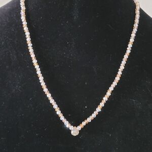 Golden Beaded Necklace with Crystal Pendant